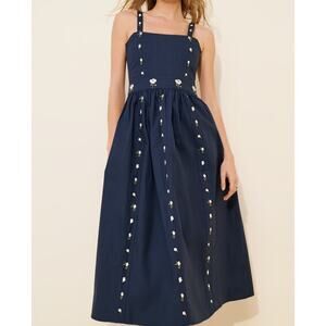 Anthropologie Fanm Mon Hulya Embroidered Midi Dress Size XL Navy Blue Midi
